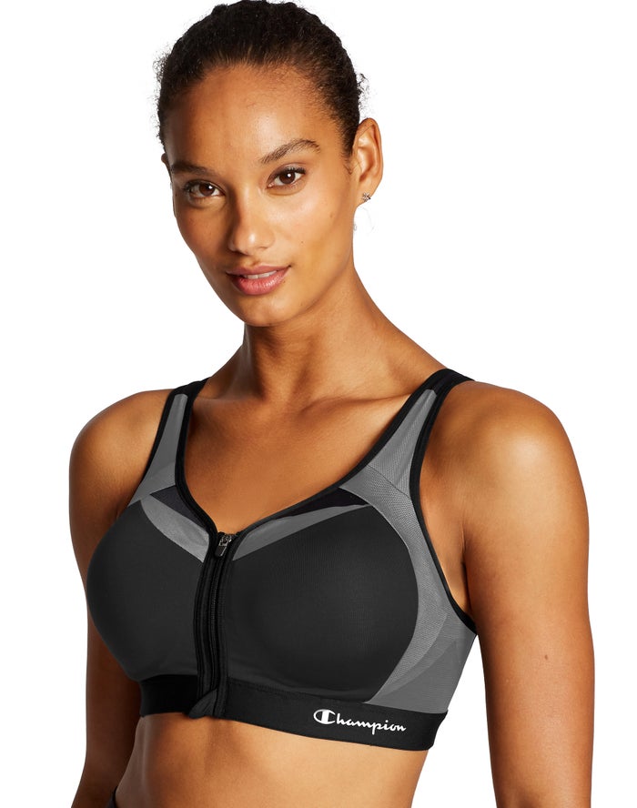 Champion Womens Sports Bra NZ - Motion Control Zip Front Black ( 4359-PCLDG )